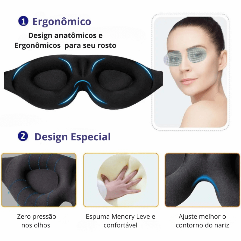 Máscara de Dormir 3D com Contorno Moldado - Venda Côncava para Bloquear Luz, Ideal para Mulheres e Homens